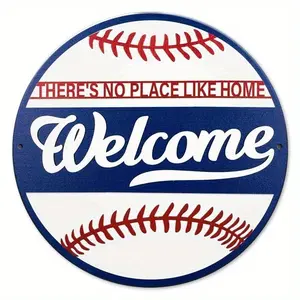 Wooden Baseball Welcome Wall Sign 8x8 Inch Round Art Décor, Perfect for Entryway or Bedroom Decoration, Thoughtful Gift Idea for Friends