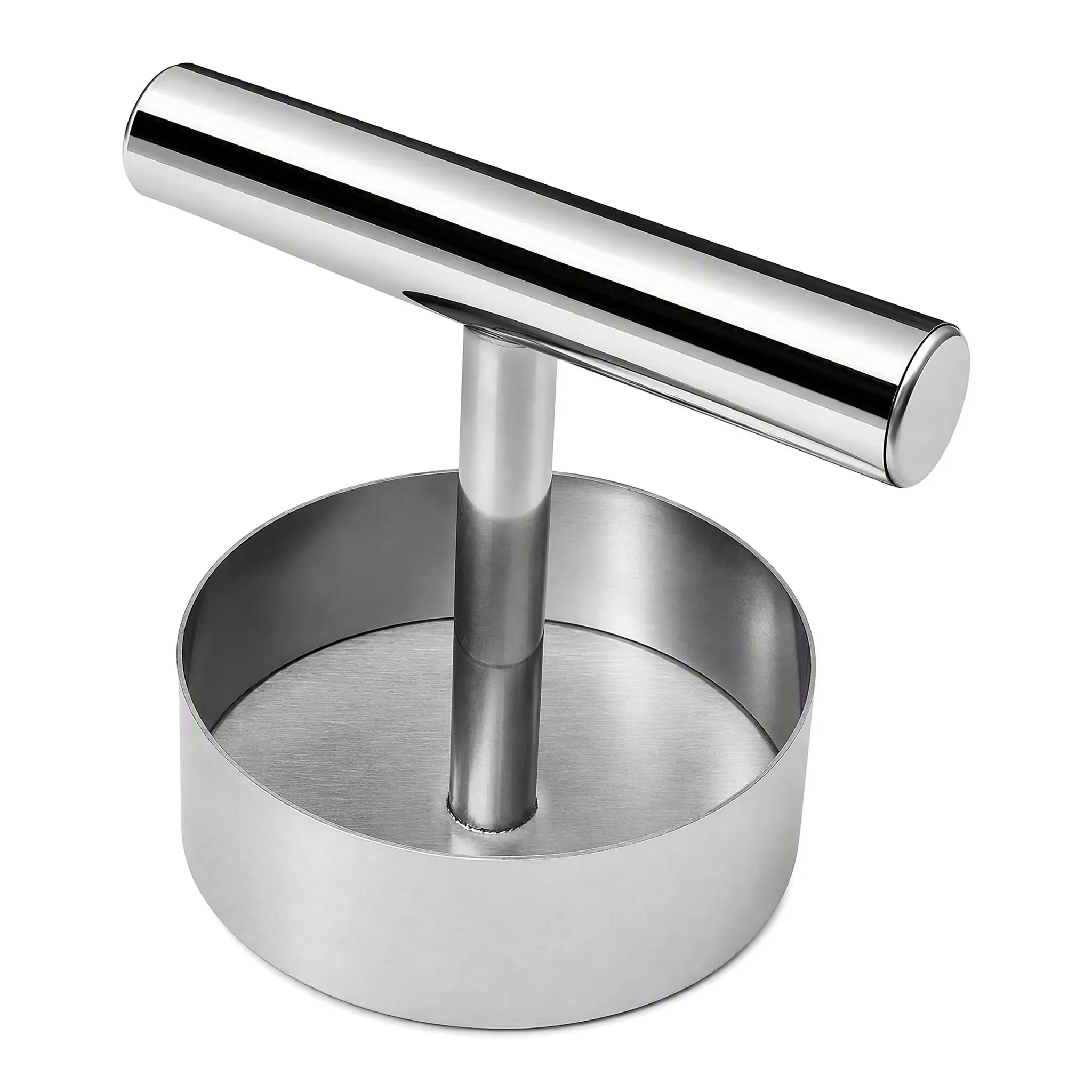 Stainless Steel Burger Patty Press with T-Bar Handle, Heavy-Duty Round Maker for Uniform Beef Veggie Patties, Easy-Clean Tool for Home Kitchen Backyard BBQ