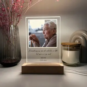 Custom Personalized Photo Acrylic Plaque With Wood Stand: In Loving Memory Condolence Remembrance Loss Sympathy Memorial Gift