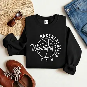 Warriors Basketball 718 Graphic Crewneck Sweatshirt Unisex Basketball Fan Gameday Pullover Retro Sports Style Long Sleeve Cotton Blend Top Casual Streetwear Apparel