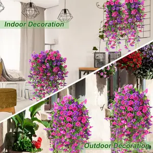 5pcs UV-Resistant Realistic Artificial Hanging Petunia Plants - Outdoor/ Fake Flowers Suitable for Home, Yard, Porch Decoration - Low-Maintenance Spring/Fade-Resistant Flowers (No Container/No Plants)