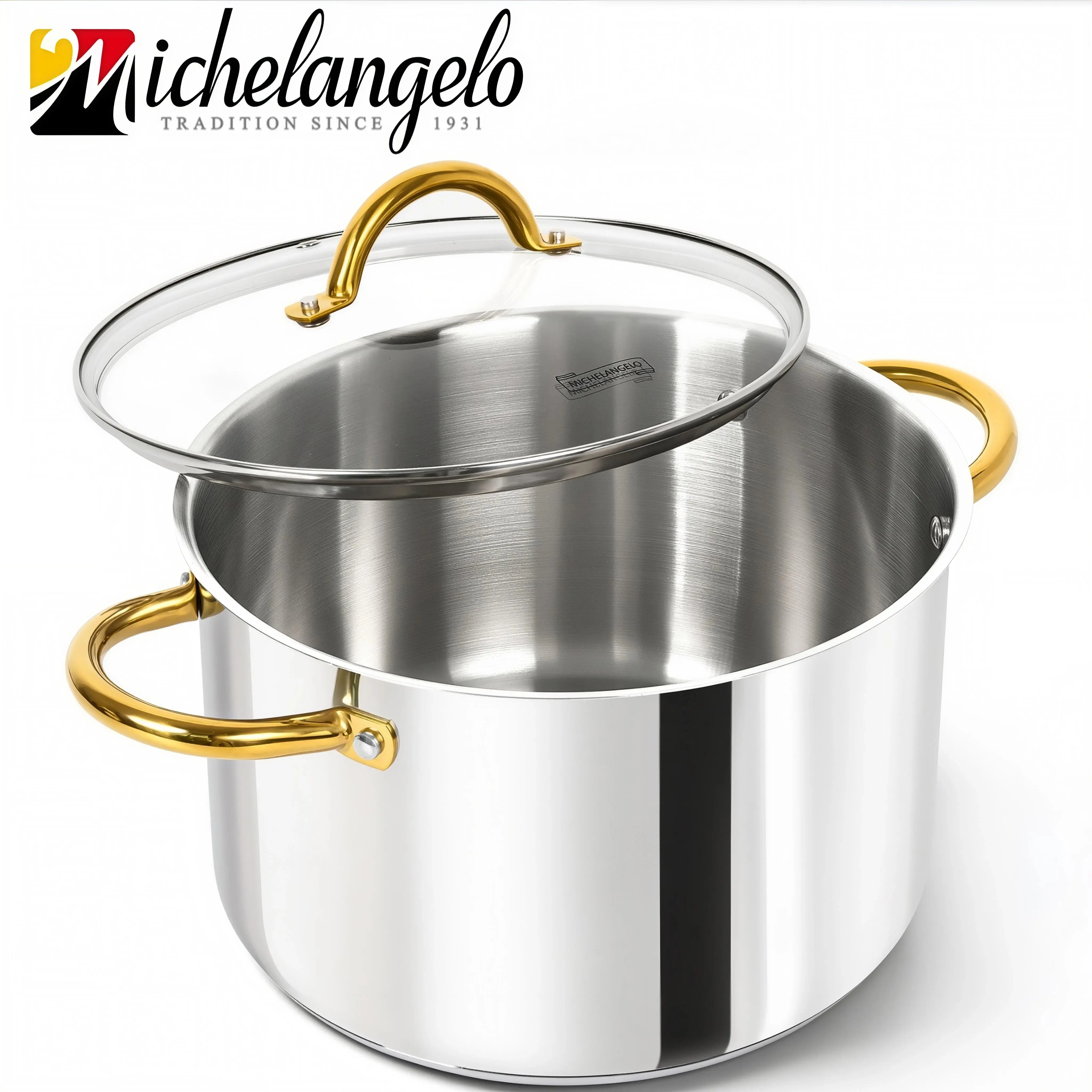 MICHELANGELO Stainless Steel Pots - 10 Qt Induction Pot with Lid, 18/10 Stainless Steel Stock Pot, Oven & Dishwasher Safe