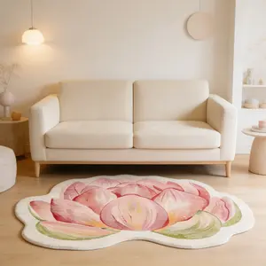 Modern Irregular Shape Oil Paint Lotus Carpet Rug, Elegant Soft Washable Plush Mat, Home Decor for Living Room Bedroom Balcony Kitchen, Minimalist Rug