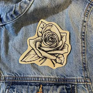 Sketched Rose Flower Embroidery Patch - Flower Embroidery Craft Accessory, Classic Artistic Floral Design, Iron-On & Sew-On Options, Multiple Sizes Available