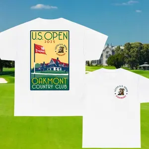 2025 U.S. Open Oakmont Poster Tee, Trendy Unisex Cotton T-shirt, Classic Golf Shirt for Men & Women, Casual Daily Wear