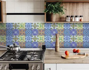 360 Stand 4x4 in Colorful Coastal Self Adhesive Tiles - Removable Wall Mosaic Tiles Sticker, Easy-Remove Peel & Stick Vinyl Home Decor for Kitchen, Decorative