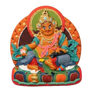 Vintage collectibles Traditional Chinese Yellow Jambhala thangka statue, a revered symbol of wealth, prosperity and protection in Oriental culture. A beautifully crafted cultural amulet for blessing and collection.