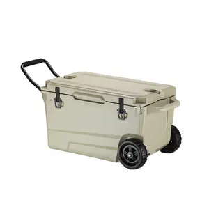 55L Sea Fishing Cooler Box Rotomolded Seven-Day Cold Retention Ultra-Low Temperature with Wheels for Car and Camping Use