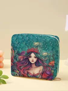Mermaid Pattern Portable Sanitary Pad Storage Bag, Lightweight Women's Product Organizer, Travel Cosmetic Storage Box, Cute Style, Cosmetic Pouch, Makeup Storage Bag