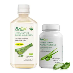 AloeCure Digestion Support Pack - Lemon Flavor Aloe Juice 1btl, Aloe Vera Capsules 30 caps