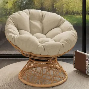 40" Ergonomic Wicker Chair with Cloud Thick Density Fabric Cushion 3-proof Cover High Capacity Iron Frame 360 Degree Swivel for Reading Living Room Bedroom Natural Base 2 Colors Outdoor Furniture Set Patio Sofa Set