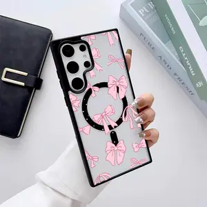 Full screen pink bow tie Pattern Premium Magnetic phone case applicable for Samsung Galaxy S25 S24 S23 S22 PLUS ULTRA FE durable shockproof protection Privacy Protection Magnetic Phone Case cute nic natalie reynolds mosnovo  protective case