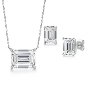 8.00 Cttw IGI Certified Lab Grown Diamond in 14K White Gold Pendant Earrings Set for Women | Emerald Cut | D-E Color | VS1-VS2 Clarity | Gold Necklace for Women | 18 Inch Chain
