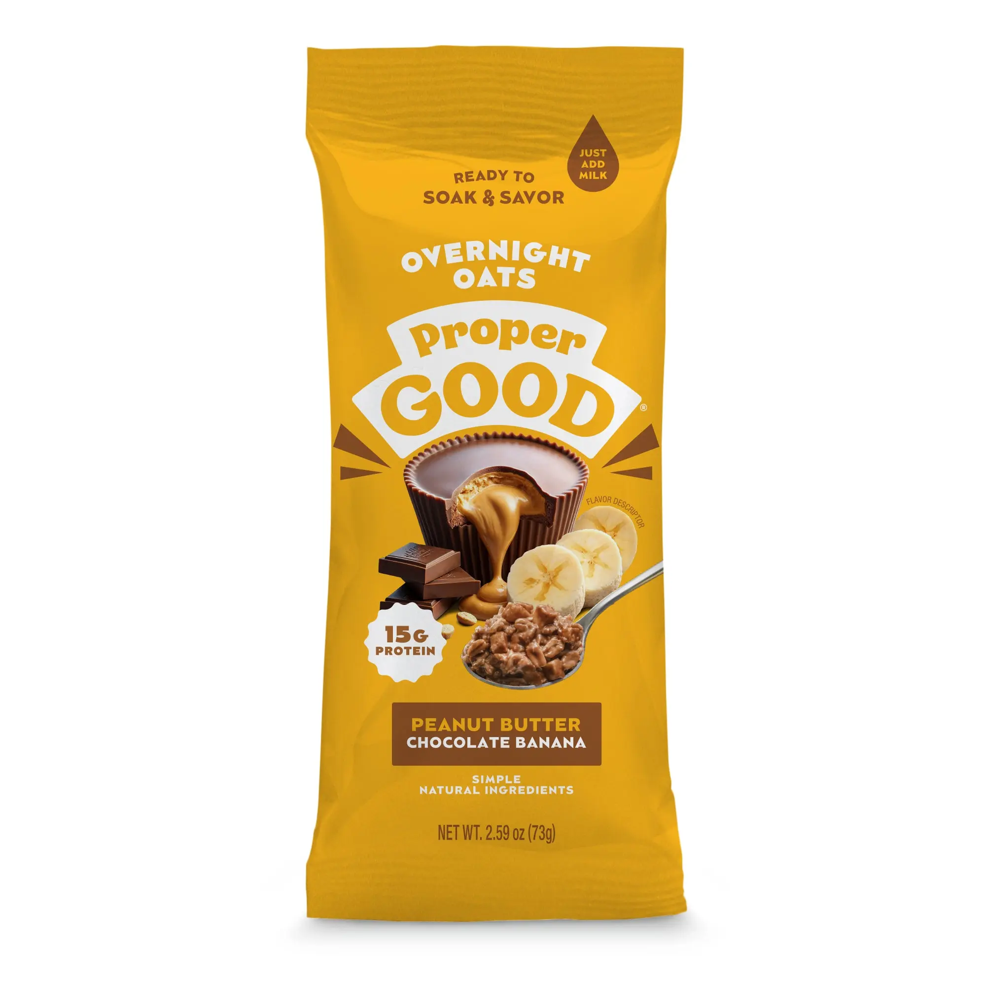 Peanut Butter, Chocolate & Banana Overnight Oats with Easy High Protein Breakfast - Ready in 80 Seconds, Made with Clean in Ingredients Oatmeal Muesli