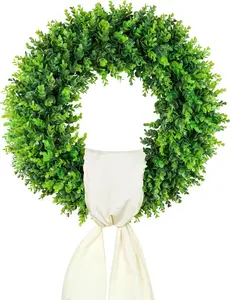 Large Boxwood Wreath Front Door 24'' Artificial Spring Wreaths for Front Door Farmhouse Wedding Green Year Round Indoor Outdoor for Summer Wreath st Patrick's Day Decoration