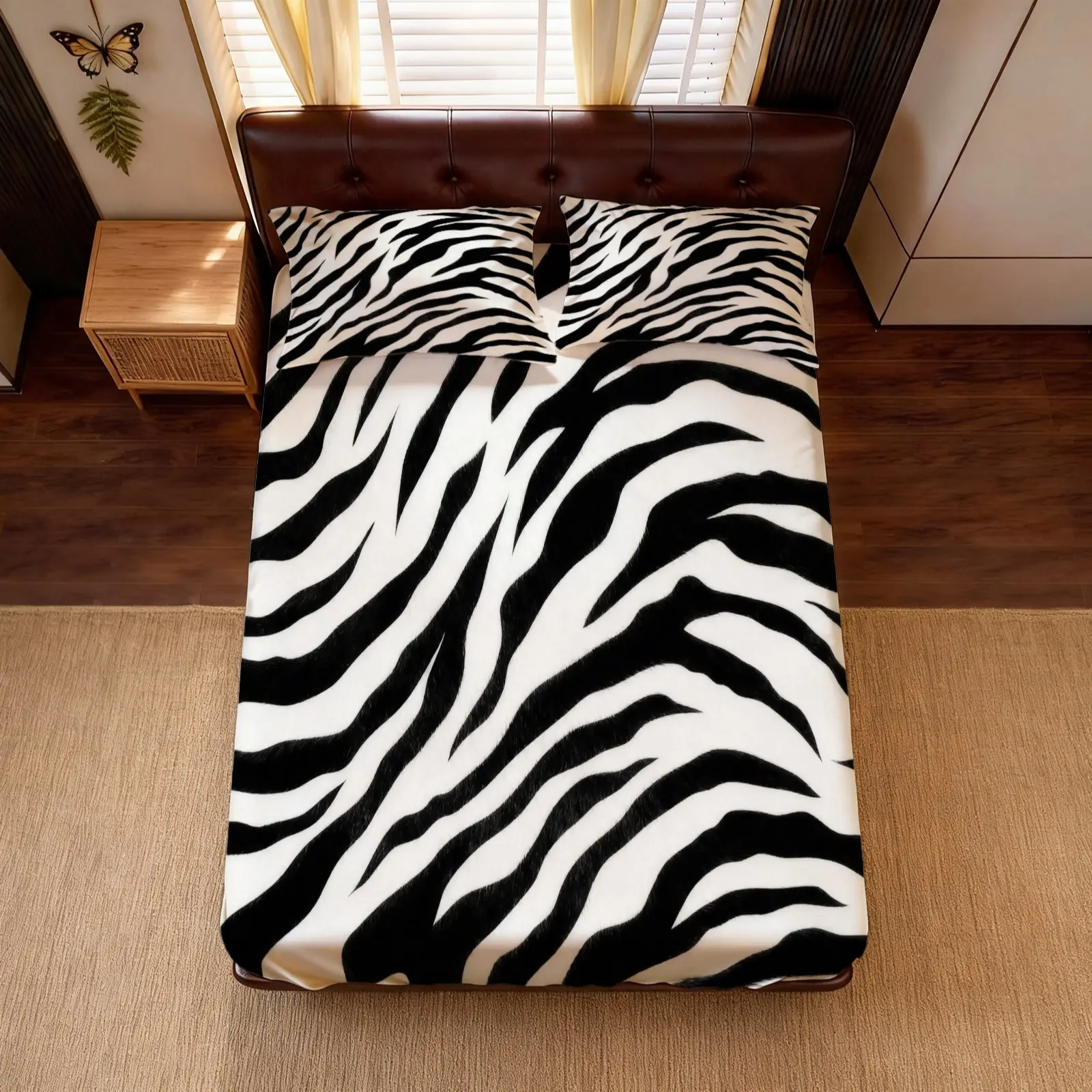 Modern Zebra Print Fitted Sheet Set, Bedsheet Sets, 2/3 Pieces (1 Sheet + Pillowcases, No Insert), Breathable, Skin-Friendly Animal Print Bedding for Bedroom, Guest Room & Dorm