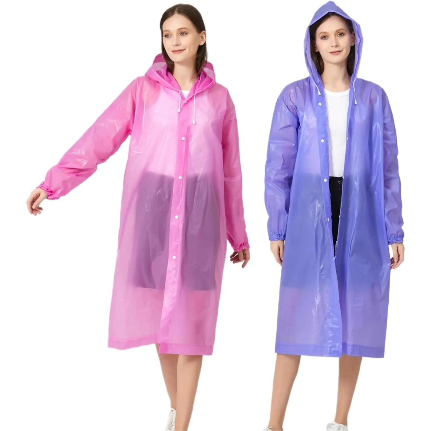 Unisex 2-Pack Reusable EVA Rain Ponchos for Adults, Waterproof, Lightweight, Hooded, Loose Fit, Foldable, Tear-Resist., Durable 2-Piece Set Rainwear for Camping, Family Trips