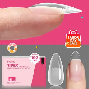 Beetles Tipex Instant Apex Nail Tips Stiletto Almond Square Coffin Pre-Etched Pre-Building Strong Thick Acrylic Nail Gift for Women