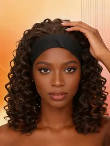 💎 Premium Synthetic Quality! 14 Inch Afro Headband Wig – Durable Soft Synthetic Curly Wavy Hair, Trendy Brown Ombre Curls, Glueless No Leave Out! Long-Lasting Daily Glam for Queens! #QualityWig