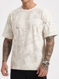 Men's Oversize Summer T-Shirt, Gradient Tie-Dye, Letter Smile Print, Vintage Style, Comfortable and Breathable, Ideal for Daily Wear and Outdoor Activities