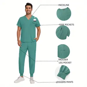 2-Piece Men's Spa Workwear Set - Thin, Breathable Scrub Top & Elastic Scrubs Pants