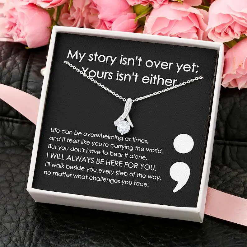 Suicide Prevention Awareness Necklace Gift for Friend Sister Recovery, Mental Health Gift, Semicolon Mental Wellness, Warrior Jewelry