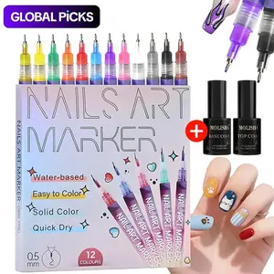 GLOBAL PICKS 2026 New Nail Art Pens Set with Base Coat & Top Coat for 3D Nail Art Markers Polish Pen Ultra-fine Tip Quick-dry DIY Manicure Tools