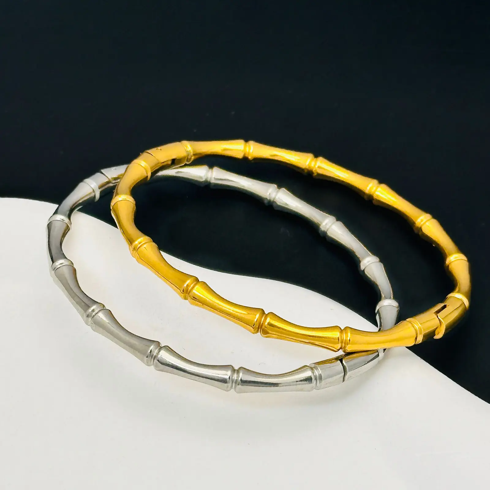 Elegant Ethnic Bamboo Joint Bangle for Women, Silver-Plated Adjustable Open Cuff, Modern Daily Jewelry, Gift Ready, Adjustable Size, Jointed Bamboo, Female