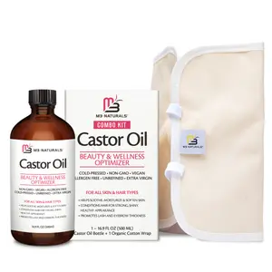 M3 Pure Castor Oil Pack Kit - Large Hexane Free Cold Pressed Castor Oil in Glass Bottle Plus Adjustable and Reusable Organic Cotton Castor Oil Wrap Kit