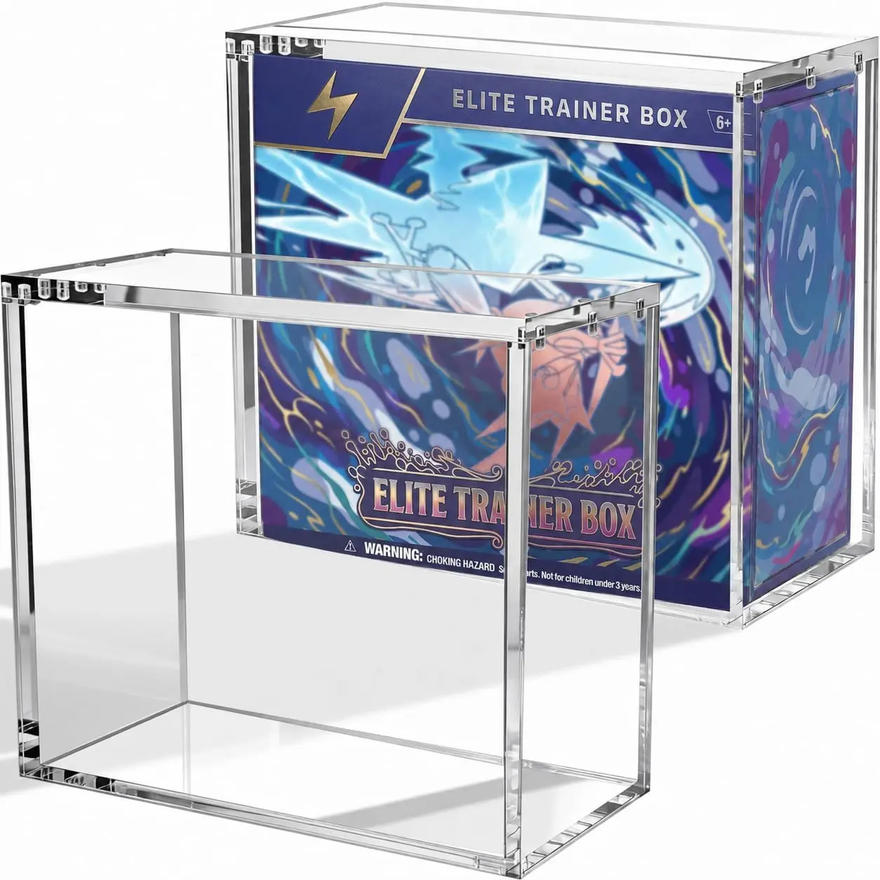 Magnetic Acrylic ETB Display Case, 5mm Crystal Clear Elite Trainer Box Protector, Stackable Pokemon ETB Storage Display Box, Dustproof Hard Collector Case for Trading Card Elite Trainer Boxes