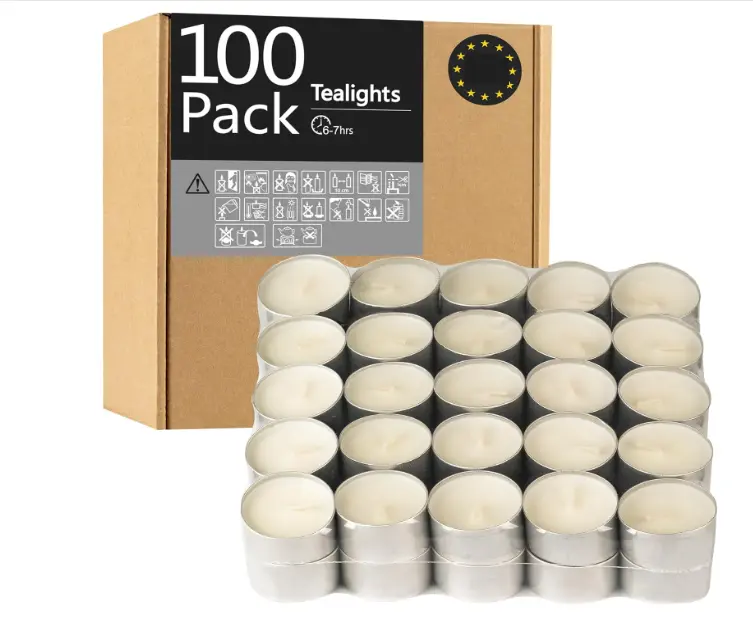 Unscented White Tealight Candles -100 Pack, 6 to 7 Hour Burn Time for Shabbat, Weddings, Christmas, Home Decor - Ornaments, Freshener Decoration Aroma