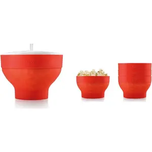 Lekue Popcorn Maker with 4 Collapsible - Microwavable Popcorn Bowl Set, Fresh Popcorn in Minutes --Saving & Dishwasher Safe - Healthy Popcorn Recipes included