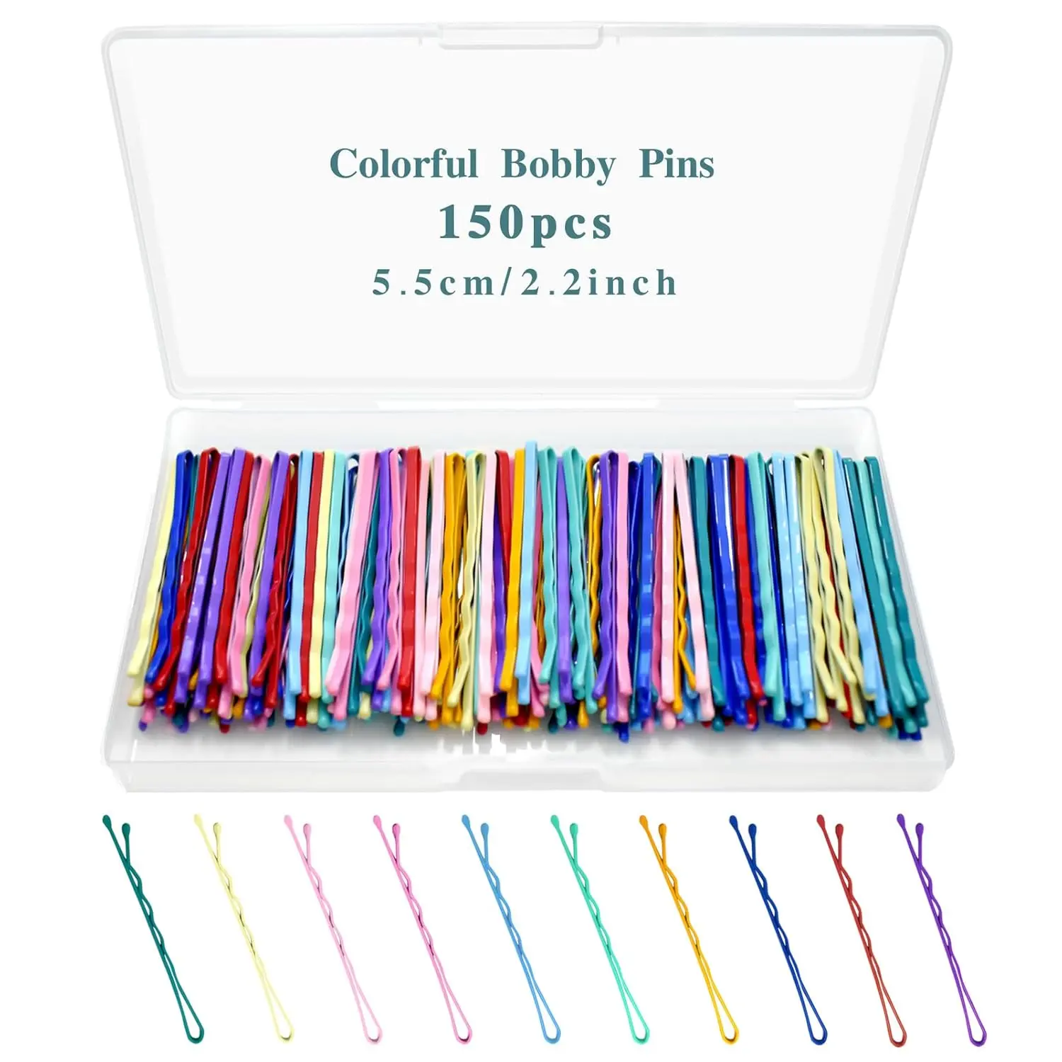 Women's Multi-Colored 150-Piece Bobby Pins Set - 5.5cm/2.2in Not Easy to Deform Hair Pins with Storage Box, Fits Most People, for Casual Daily & Party Use, All Hair Types