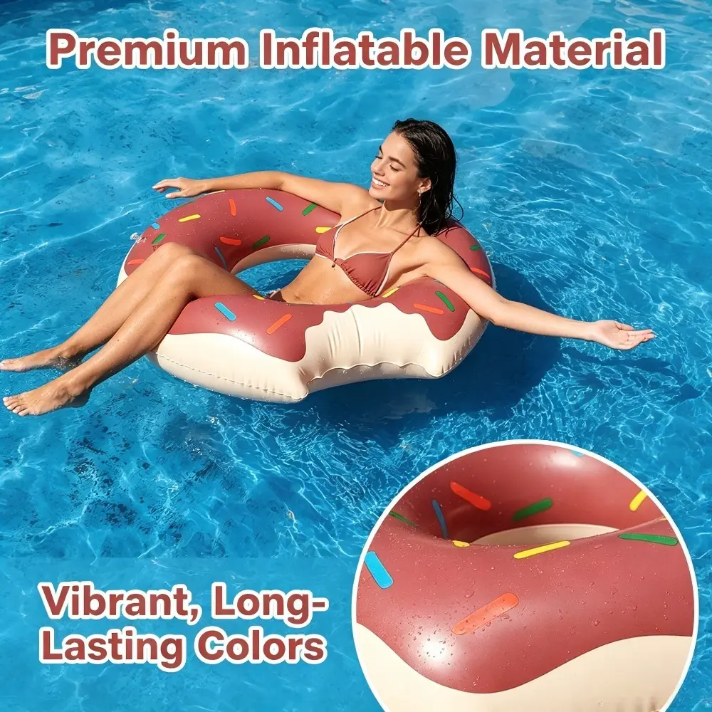 1pc Doughnut Inflatable Swimming Hoop Chocolate Color Candy Doughnut Shaped Floating Raft Summer Water Toy Beach Lying Floating Pool Party Decoration, Outdoor Lake River Floating Bed, Vacation Water Leisure Float