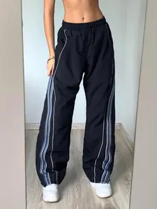 Women's Side Stripe Wide Leg Pants, Casual Elastic Waist Striped Print Trousers, Women's Bottoms for Daily Wear Outdoor