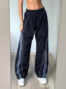 women's side stripe wide leg pants, casual elastic waist striped print trousers for daily wear outdoor, pants for women, women's bottoms, summer clothes women, downtown girl clothes, fall gift