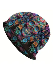 Colorful Mexican Skull Floral Unique Design Outdoor Bonnet Hats Novelty Men's Skullies Beanies Hat Cap Hip Hop Caps For Running Dance and Climbing