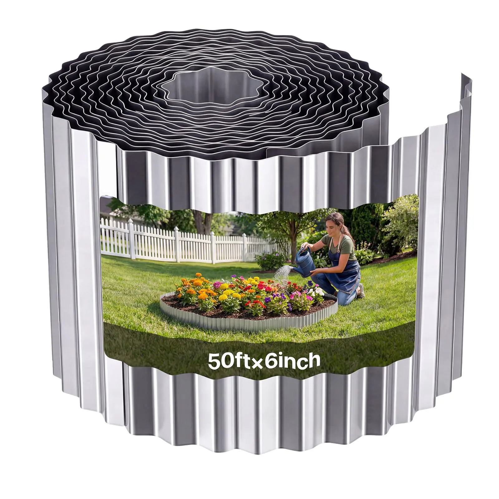 【SummerFinds】VEVOR Galvanized Steel Landscape Edging, 50 ft x 6 in Metal Edging for Landscaping with Gloves, Easy-to-Install Bendable Metal Strips, Heavy Duty Metal Garden Edge Border for Flower Bed, Yard Pathway