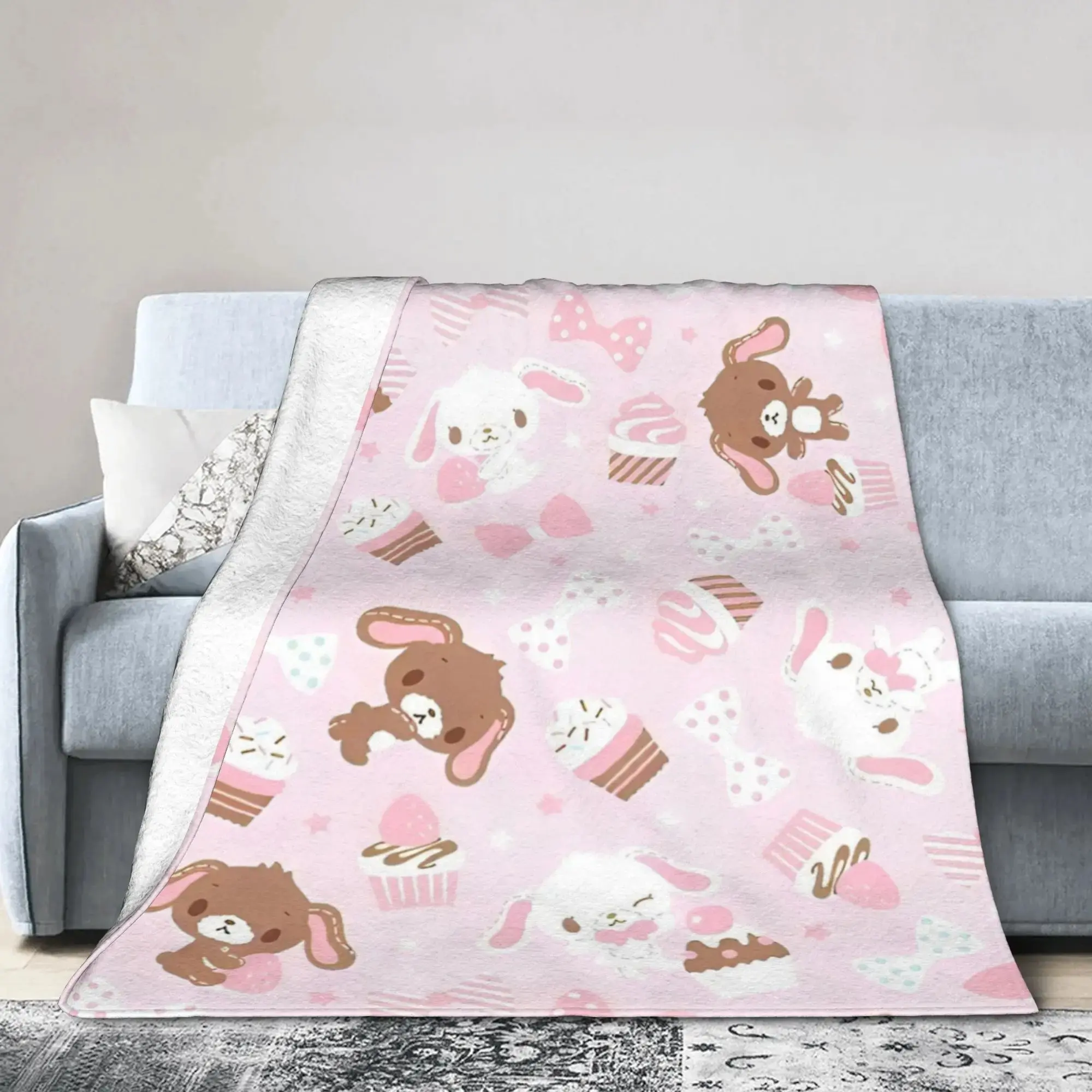Sugarbunnies Cartoon Blanket Ultra Soft Flannel Fleece Cozy Warm Bedroom Couch Sofa Bedspread Winter Throw Decor Birthday Gift Christmas Gift for Kids Girls Teens Fans Kawaii Rabbit StyleSugarbunnies Cartoon Blanket Ultra Soft Flannel Fleece Cozy Warm
