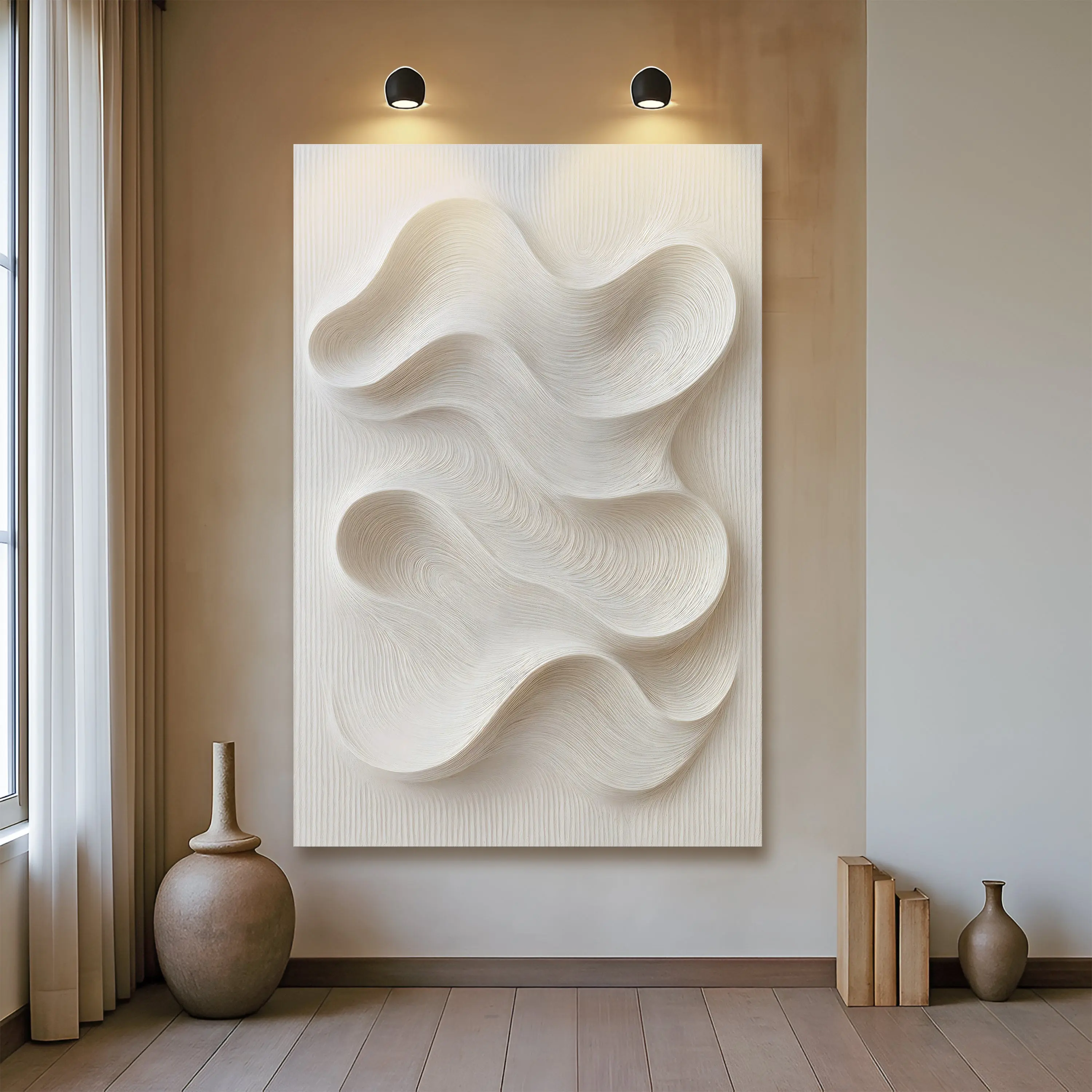 Minimalist Waves Canvas Wall Art - Modern Abstract Wave Print, Contemporary Living Room and Bedroom Decor, Gallery Wrapped, Ready to Hang