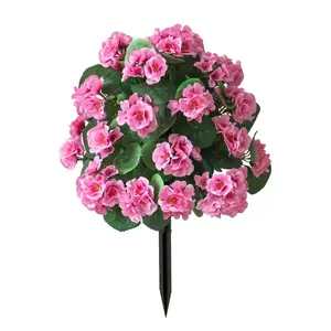 1 Count Artificial Geraniums Flowers Ground Plant with Fake Flowers and Sharp Edges, UV Resistant, Ideal for Garden, Front Porch, Pathway, Patio, Courtyard