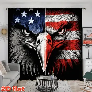 2D Flat 2Pcs American Flag Eagle Print Window Curtains, Patriotic Themed Drapes for Living Room, Bedroom, Home Decor, Privacy Protection, Rod Pocket Style, Semi-Sunshade Decoration, Window Decorations Supplies