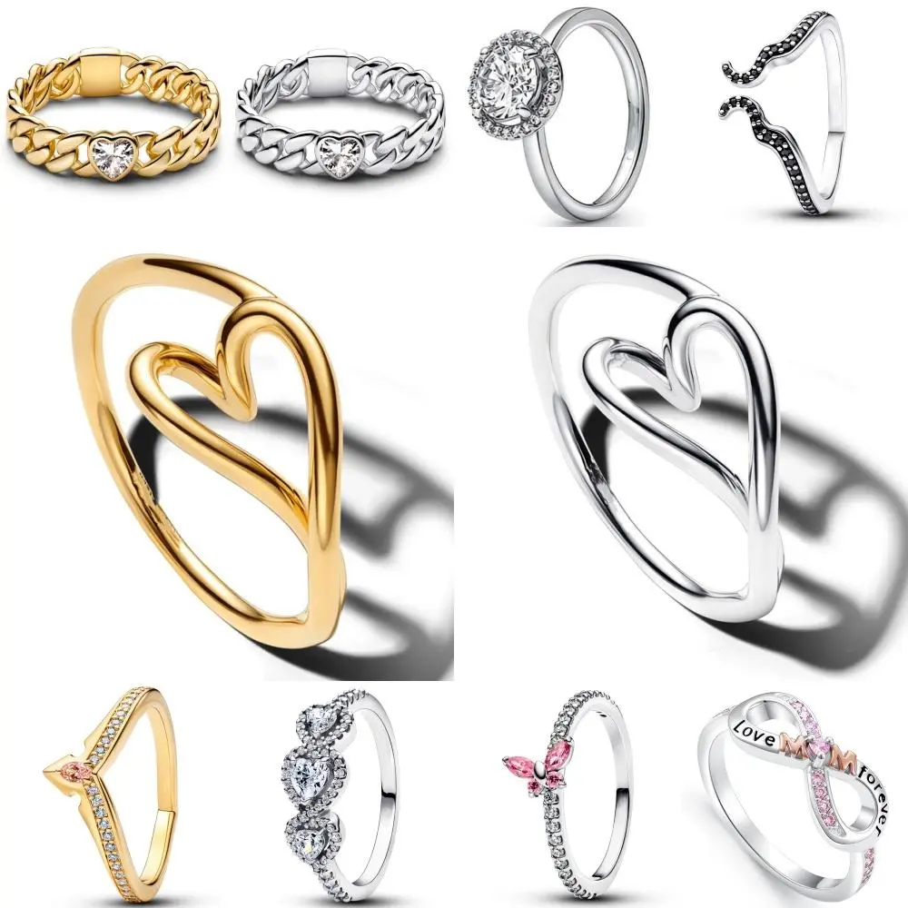 2026  925 Silver, Heart-Shaped, Pink Bow Ring, Size 6 7 8 9 European Women's Fashion Charm Luxury Jewelry Gifts ﻿