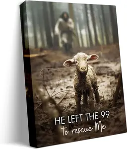 P&L ART. Jesus With The Sheep Wall Art Jesus Running After Lamb Canvas Print He Left the 99 to Rescue Me Jesus and Lost Sheep Christian Wall Art
