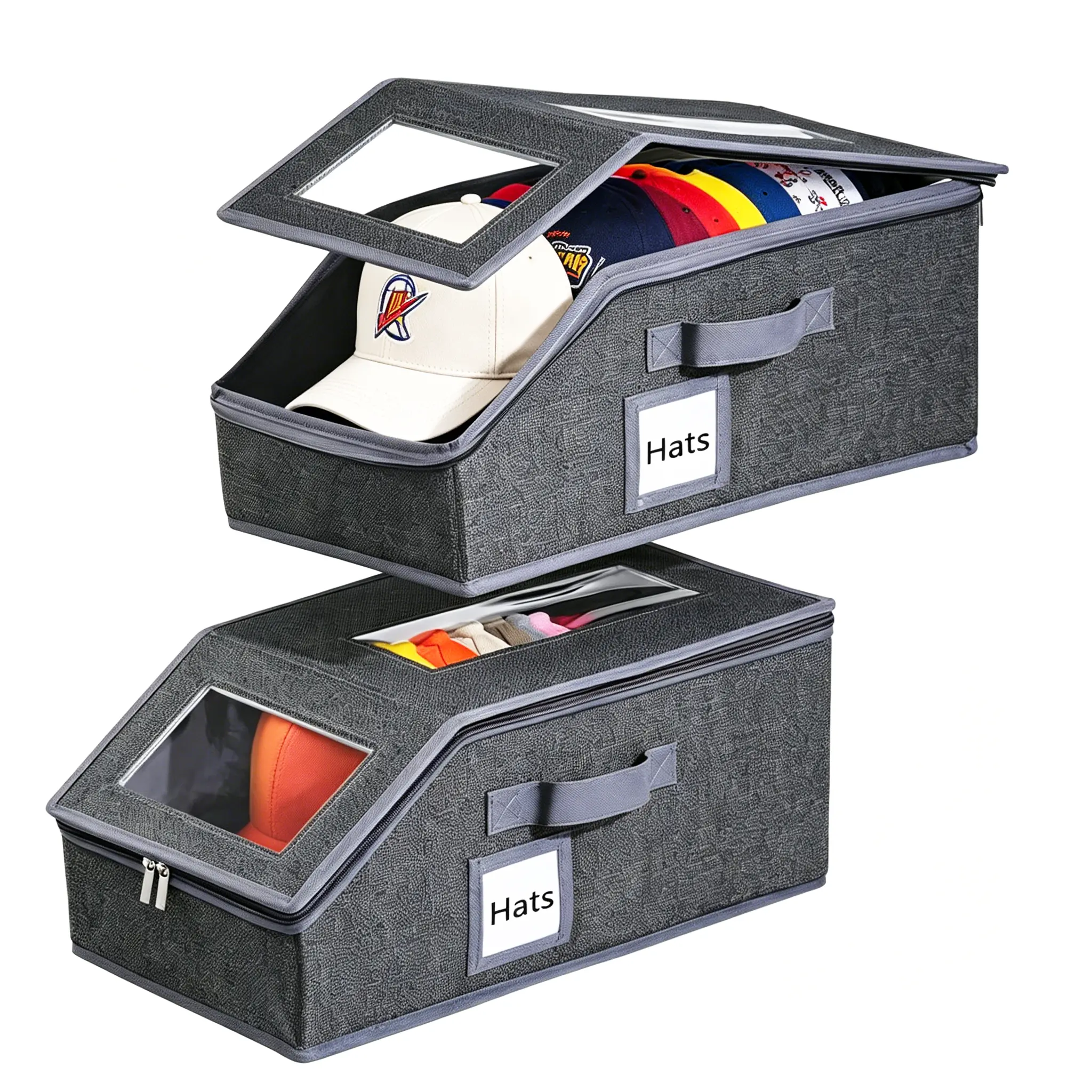 Storage for Baseball Caps Holds up to Caps  for Closet Sturdy Snapback Boxes with Cardboard Grey Stackable Design Space Saving Easy Access Clear PVC Window tiktokshopspringglowup hat organizer