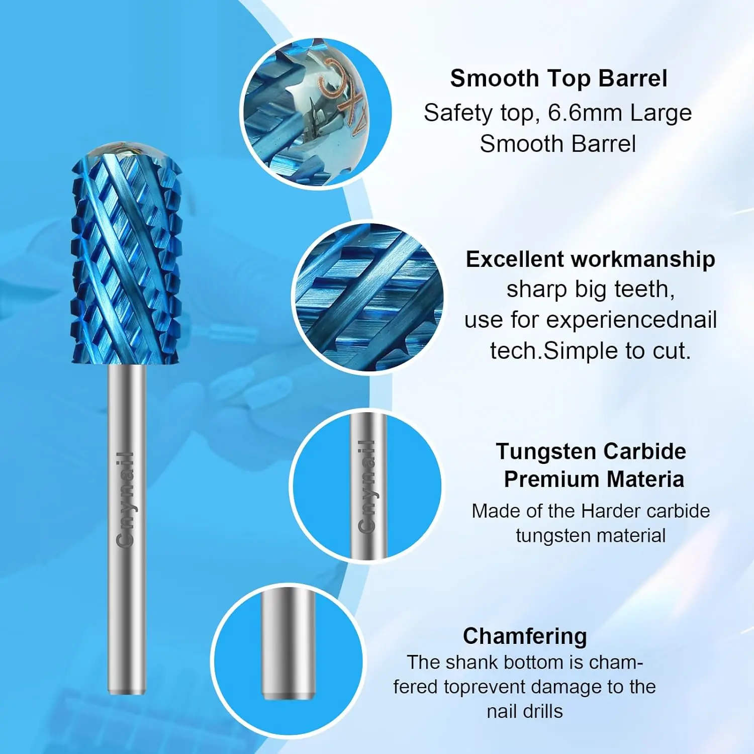 3/32" Large Barrel Smooth Round Top Tungsten Carbide Nail Drill Bit Safety Bit for Gel & Acrylic Removal, 2-Way Rotating Efile Tip, Salon Electric File Accessory 4XC Grit Blue 3/32" Large Barrel Smooth Round Top Tungsten Carbide Nail Drill Bit Safety Bit for Gel & Acrylic Removal, 2-Way Rotating Efile Tip, Salon Electric File Accessory 4XC Grit Blue