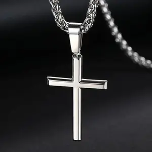 Men’s Polished Pendant Necklace - Geometric Charm with Thick Interlocking Chain, Adjustable Everyday Jewelry for All Occasions