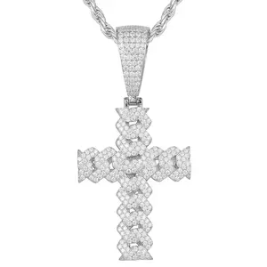 2036 Iced Cuban Link Cross Pendant Men's Hip Hop Drip Chain Statement Necklace with Maximum Visibility Superior Sparkle and Sturdy Construction customizable with engraved letters, logos or patterns Complimentary shipping