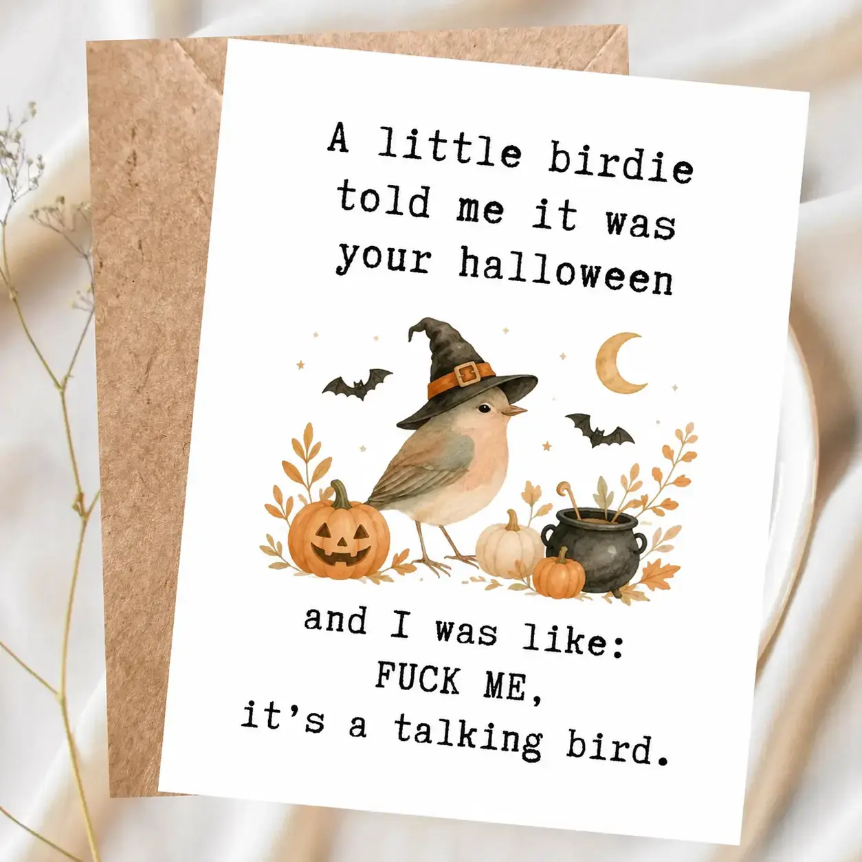 Funny Halloween Card for Him, Funny Halloween Card for Her, Halloween Card for Friend, Sarcastic Halloween Card, Cheeky Greeting Card, Talking Bird Card