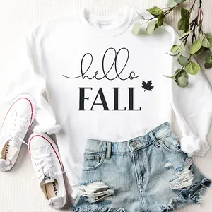 Hello Fall Sweatshirt, Cozy Autumn Crewneck, Fall Season Pullover, Cute Thanksgiving Top, Pumpkin Patch Outfit, Women’s Fall Sweater